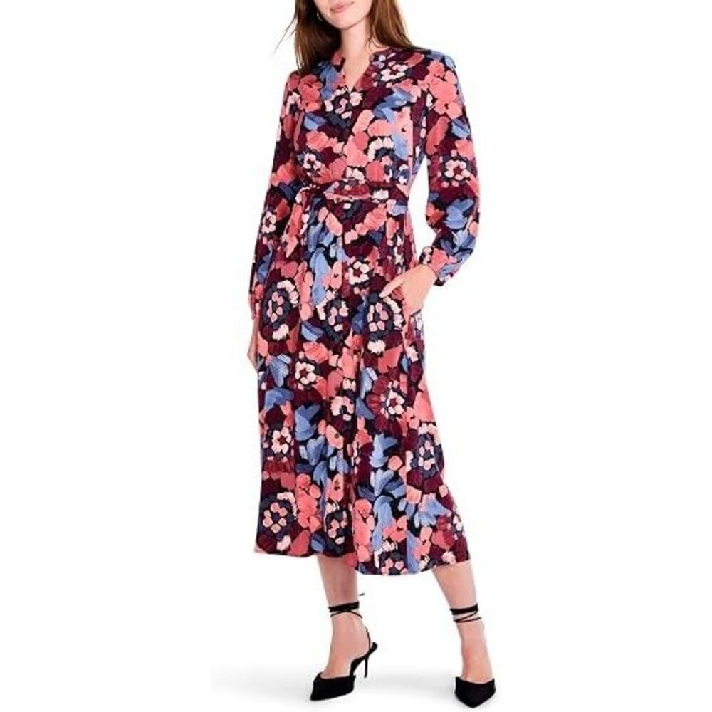 New NIC+ZOE Womens Autumn Bloom Live In Midi Dress Red Blue Floral Size Small